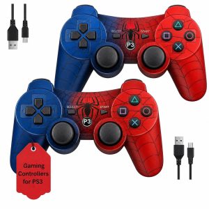 Hopevry 2 Pack Wireless Controller for PS3, Spider Man Theme Gamepad with Double Shock, Bluetooth Rechargeable, Comes with 2 USB Cables